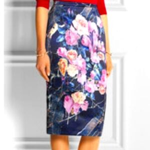 MSGM Floral Print Satin Pencil Zipper Adjustable Slit Statement Skirt